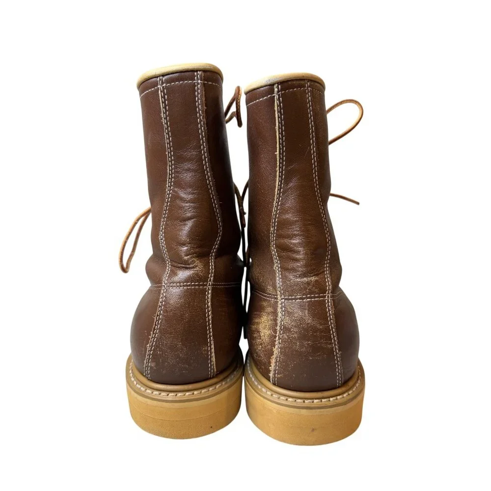 Vintage HY-TEST Mens Moc Toe Brown Leather Work Boots 8.5C